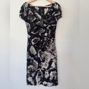 NWT Ted Baker 100% Silk Geometric Black and White Abstract Midi Dress Size US 4